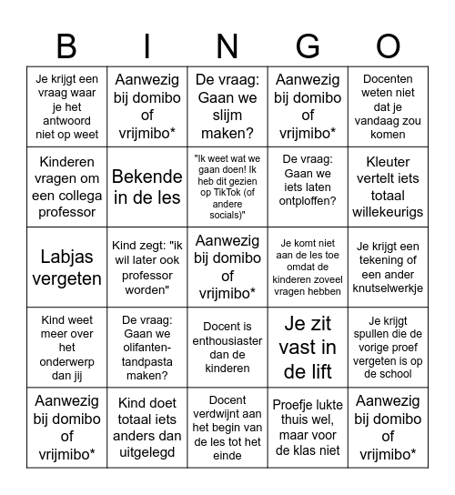 Mad Science Bingo Card