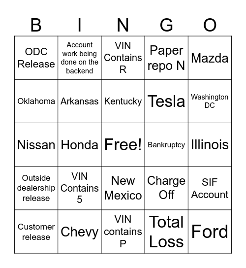 DCU BINGO Card