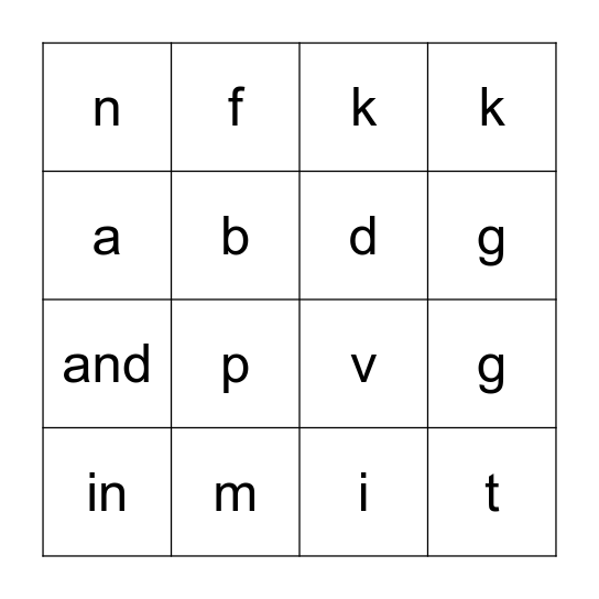 Kindergarten List 1 & 2 Bingo Card