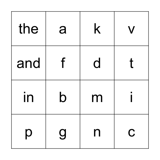 Kindergarten List 1 & 2 Bingo Card