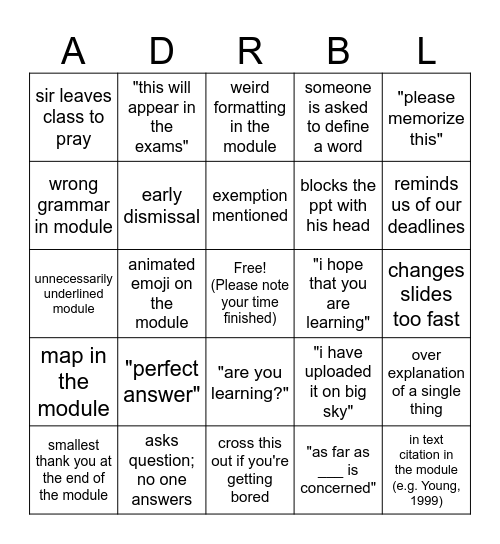 Adorable Bingo!!! Bingo Card