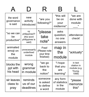 Adorable Bingo!!! Bingo Card