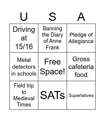 Really Very American Things Bingo Card