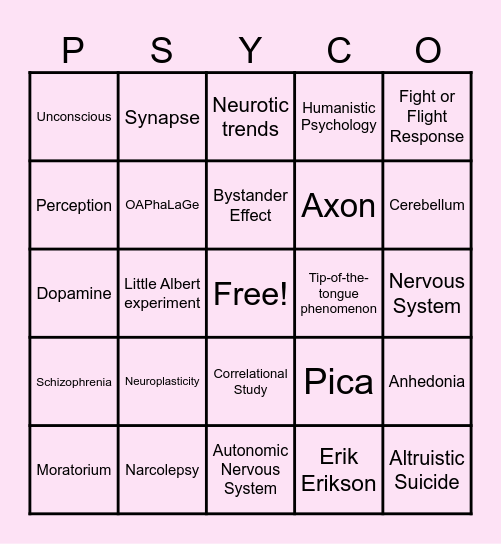 PSYCO Bingo Card