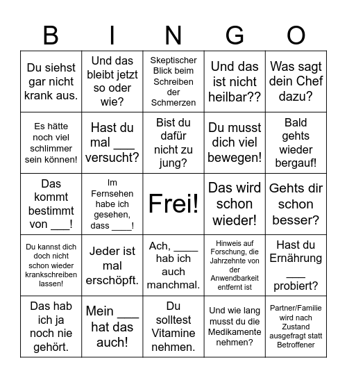 Chronische Krankheiten Bingo Card