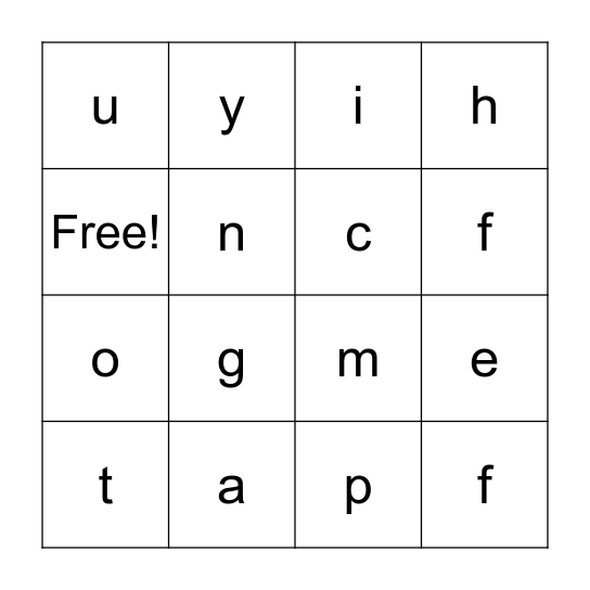 Letter sounds Bingo Card