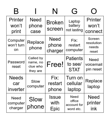 All Clinician Meeting IT Bingo Card