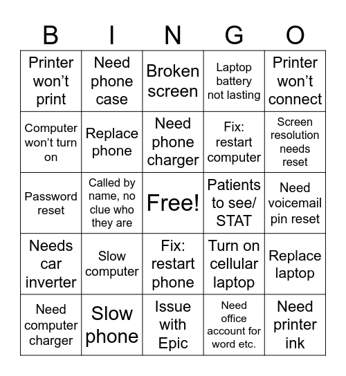 All Clinician Meeting IT Bingo Card