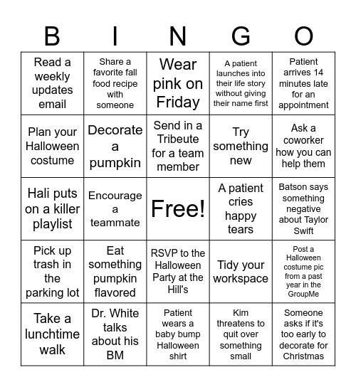 Parkside OB-GYN Spooky Season Bingo Card