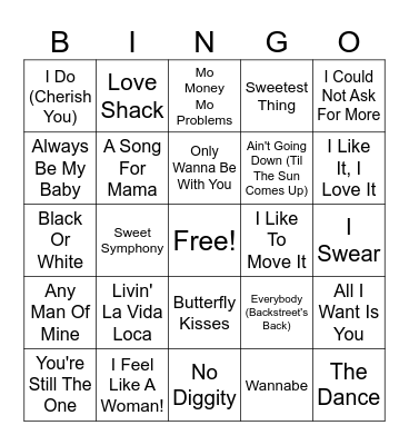90's Music - Round 2 Bingo Card