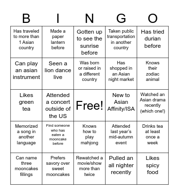MID AUTUMN BINGO! Bingo Card