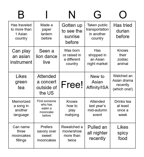 MID AUTUMN BINGO! Bingo Card