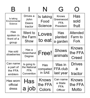 FFA Bingo Card