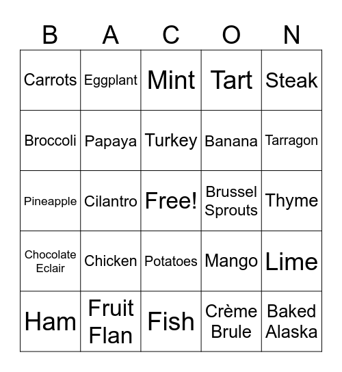 BACON Bingo Card