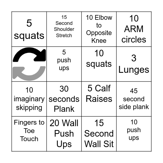 Fitness Bingo Card