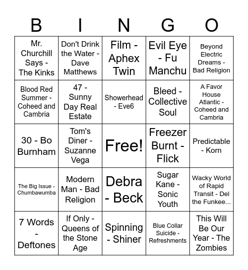 Robert Miller's TRL Bingo Card