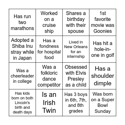 PLA Icebreaker Bingo Card