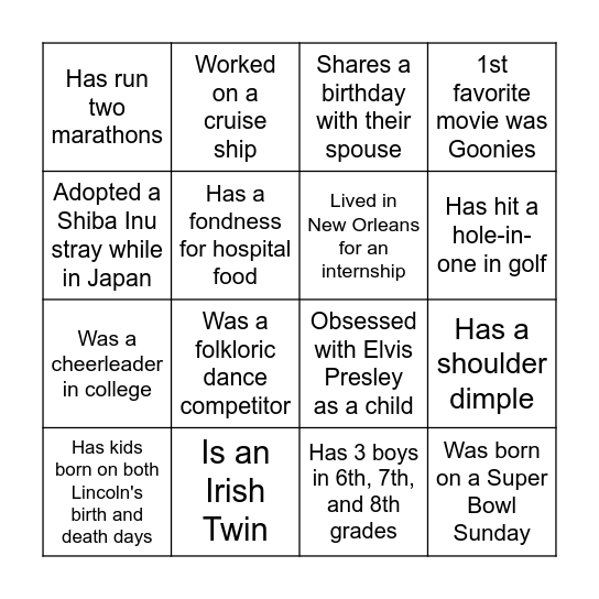 PLA Icebreaker Bingo Card