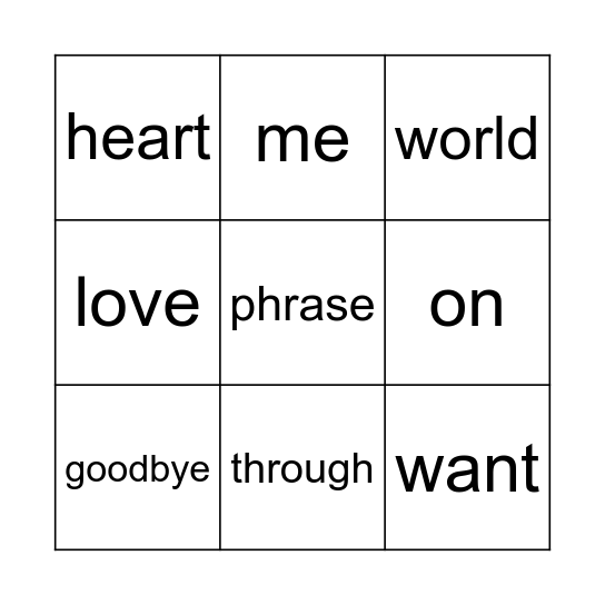 Movie Soundtracks Lyric Bingo Card