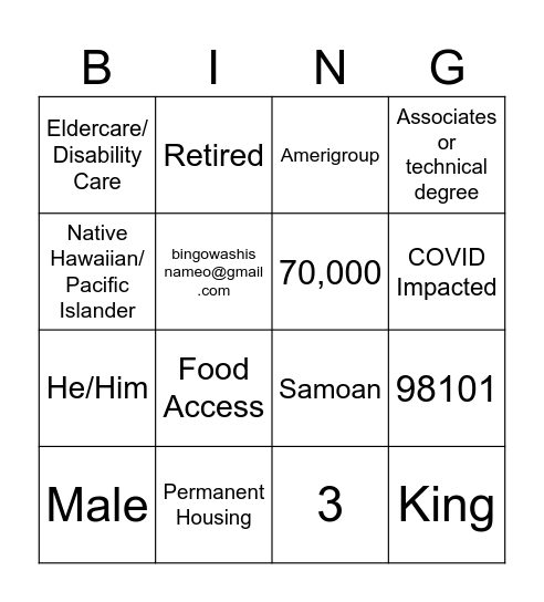 C2C Scavenger Hunt Bingo Card