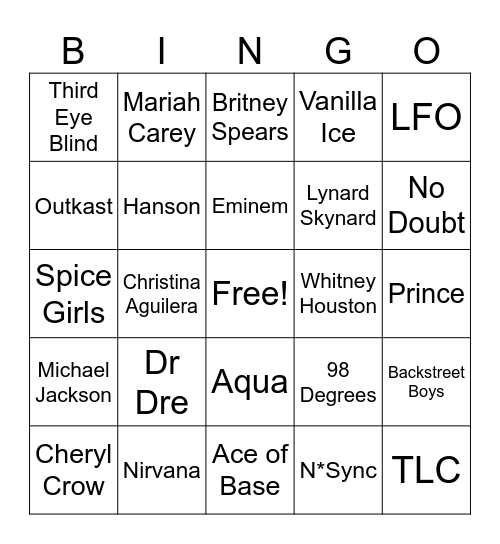 Music Trivia Bingo Card