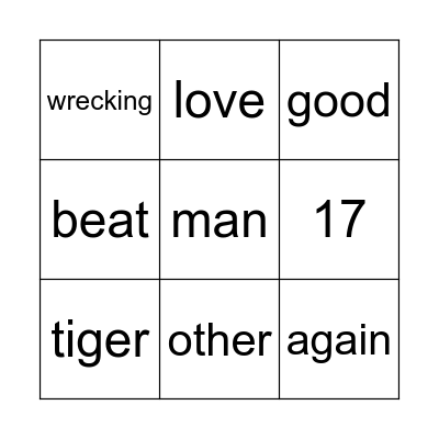 Pop Lyric Bingo Card