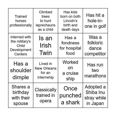 PLA Icebreaker Bingo Card
