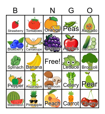 Fruits & Veggies Bingo Card