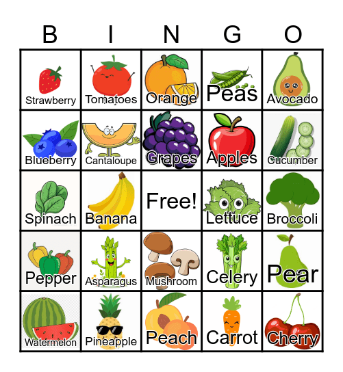 Fruits & Veggies Bingo Card