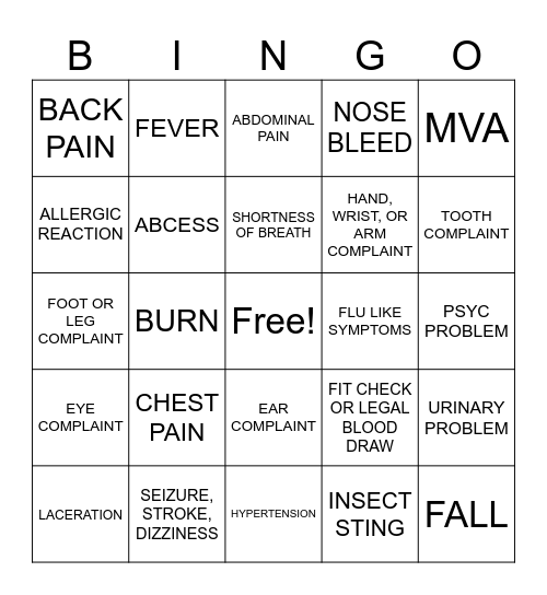 ER BINGO Card