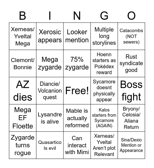 Pokémon ZA Bingo Card