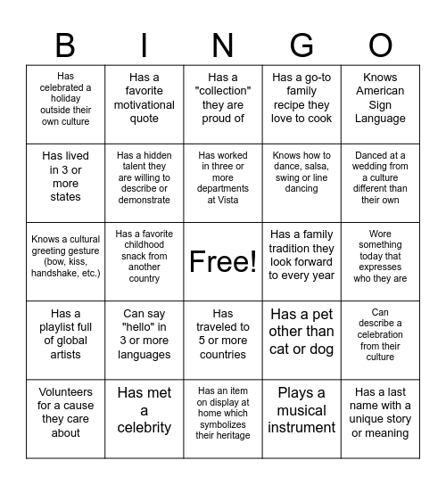 People Bingo Card