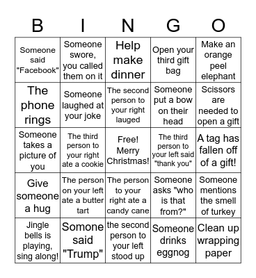 Our Family Christmas Bingo Card