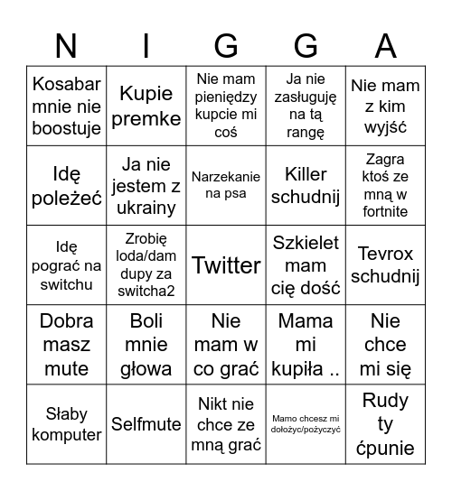 Potworek Bingo Card