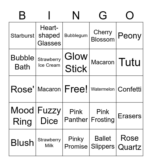PINK Bingo Card