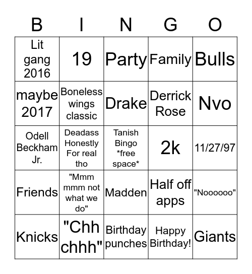 Happy Birthday Tanish Bingo Card