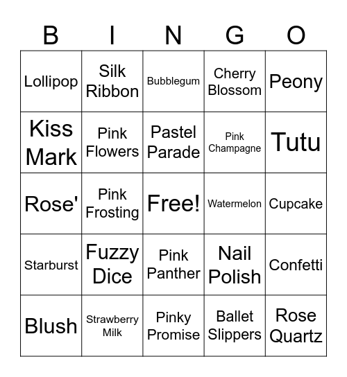 PINK Bingo Card
