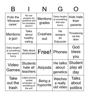Mr. Feralli Bingo Card