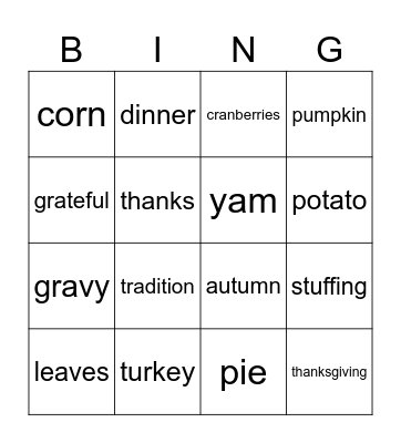 Thanksgiving Bingo Card