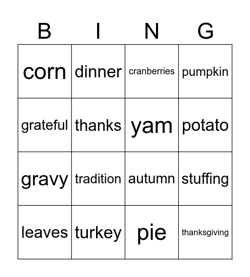 Thanksgiving Bingo Card