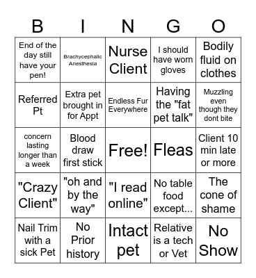 Vet Tech Bingo! Bingo Card