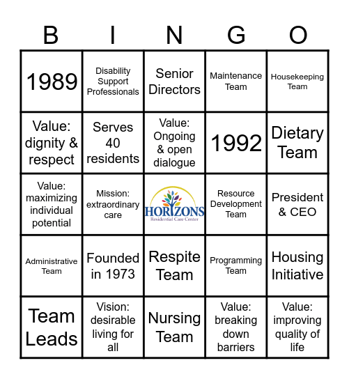 Horizons Bingo! Bingo Card