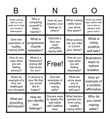 Coping Skills Bingo Card