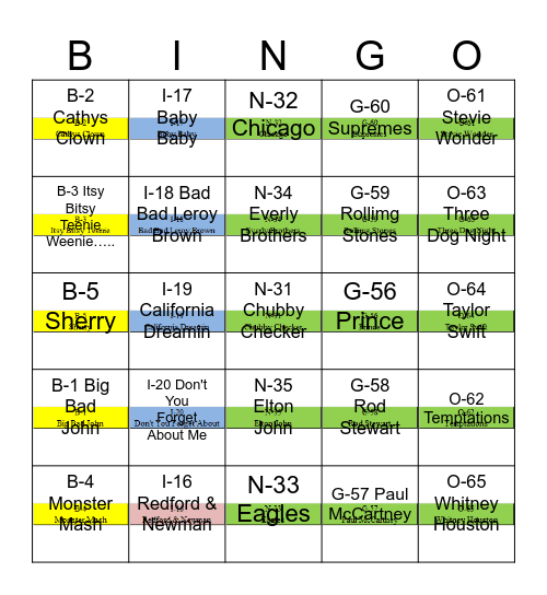 Music Trivia Bingo Card