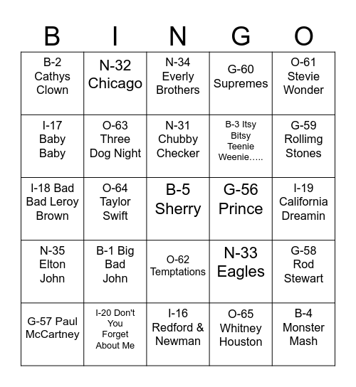 Music Trivia Bingo Card