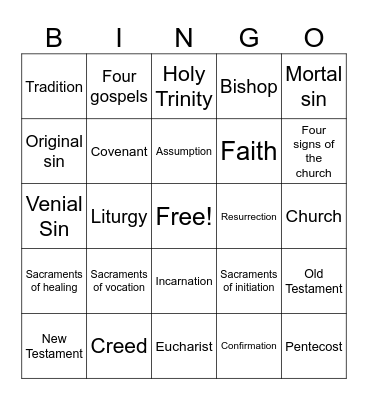 Growing in Faith Bingo Card