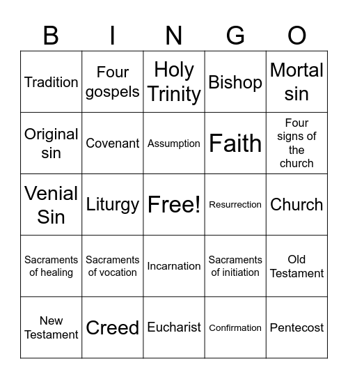 Growing in Faith Bingo Card