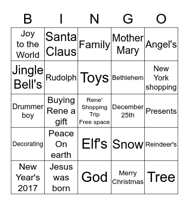 Rene's Christmas Bingo Card