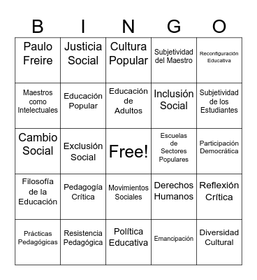 Bingo Pedagógico Bingo Card