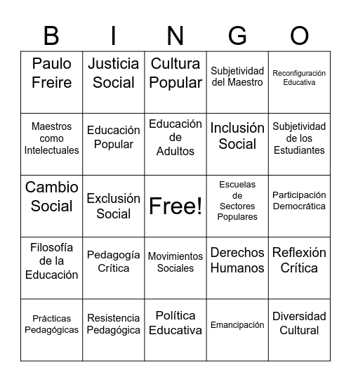 Bingo Pedagógico Bingo Card